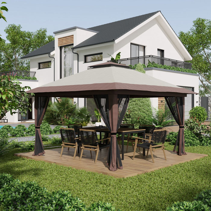 Outsunny 13' X 13' Pop Up Canopy With Mesh Sidewalls, Easy Up Canopy Tent Shelter With 2-tier Roof, 