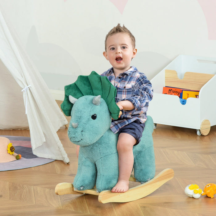 Qaba Kids Plush Ride-on Rocking Horse Triceratops-shaped Plush Toy Rocker With Realistic Sounds For 