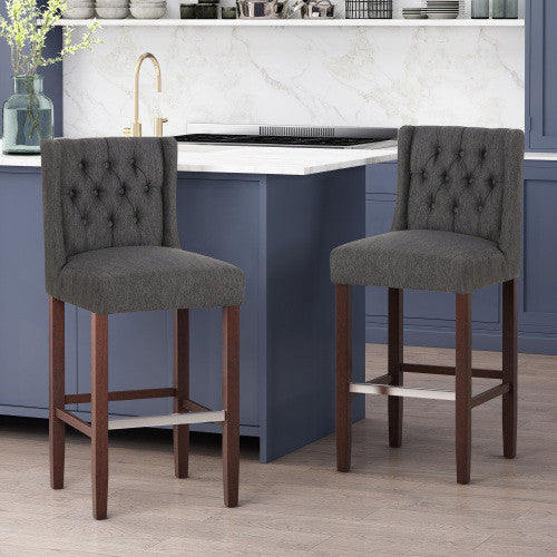 Bruce 30.5\" Counter Height Bar Stools Set Of 2 With Metal Legs And Fabric Upholstery - Charcoal Grey 