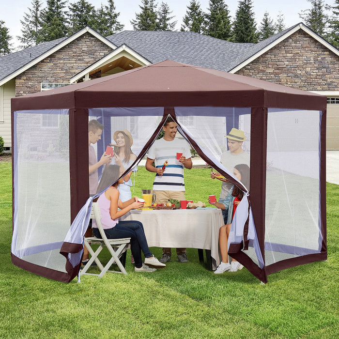 Outsunny 13' X 11' Hexagonal Garden Gazebo Patio Party Outdoor Canopy Tent Sun Shelter W/ Mosquito N