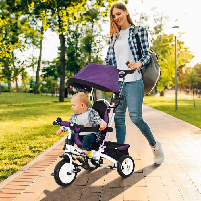 Qaba Toddler Tricycle, 6 In 1 Baby Bike Stroller With Foldable Canopy, Storage Basket, 5-point Safet
