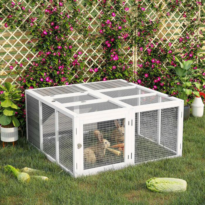 Pawhut Rabbit Hutch, Wooden Guinea Pig Hutch Bunny Cage With Openable Foldable Top, Door, For 1-4 Ra