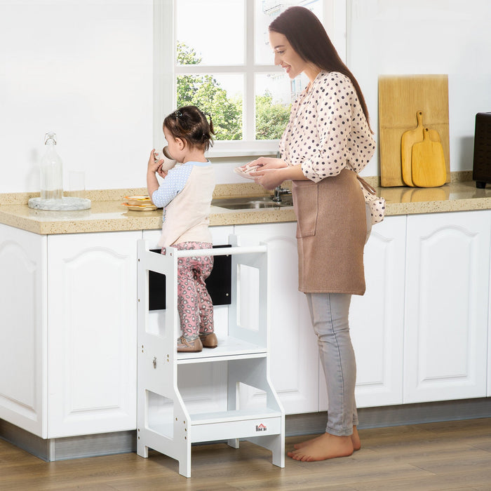 Qaba 2-in-1 Kids Kitchen Helper Step Stool, Detachable Toddler Table And Chair Set, Children Standin