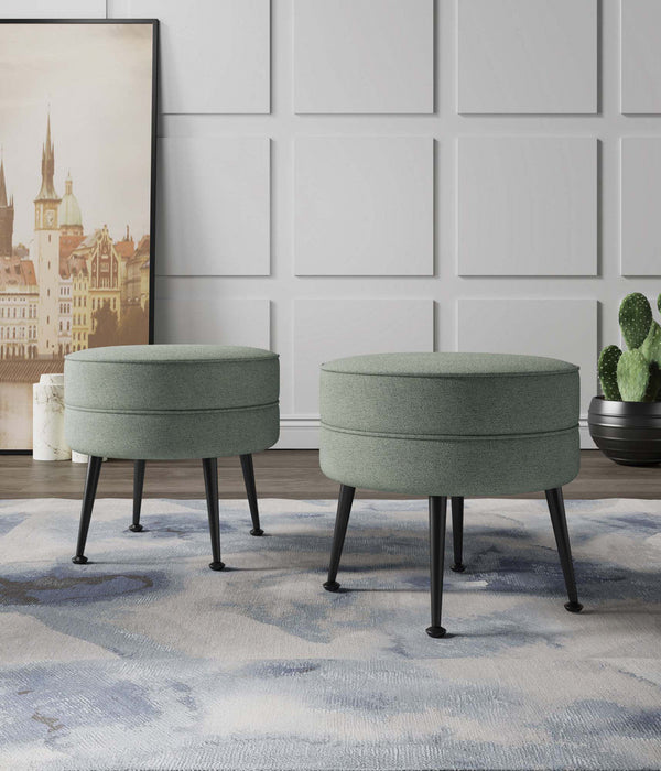 Bailey Mid-Century Modern Upholstered Accent Ottoman in Sage Green - Set of 2 