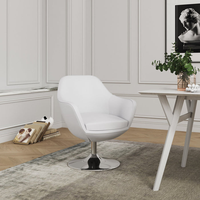 Caisson Modern Upholstered Swivel Lounge Chair in White - Set of 2 