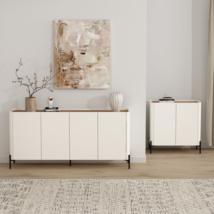 Abbey Modern 2-Piece Buffet and Accent Cabinet in Maple and Off White 