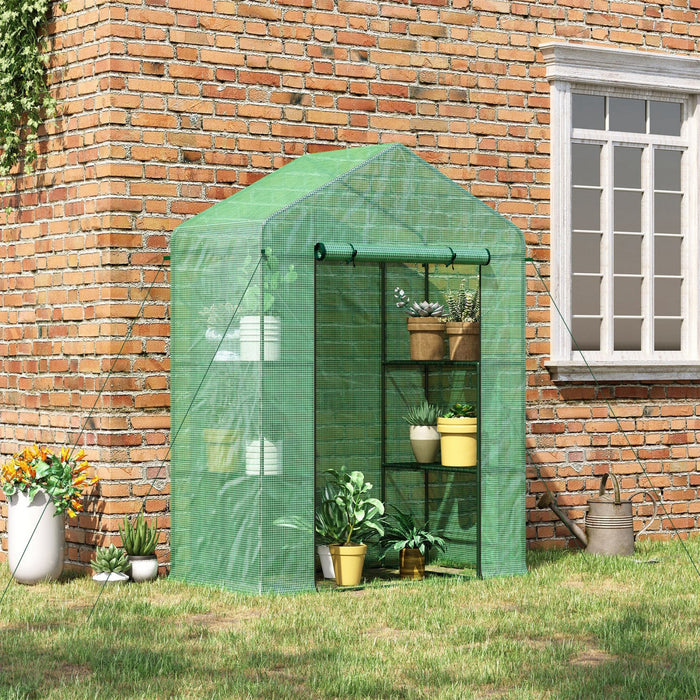 Outsunny 56\" X 29\" X 77\" Mini Greenhouse, Walk-in Greenhouse, Garden Hot House With 4 Shelves, Roll-