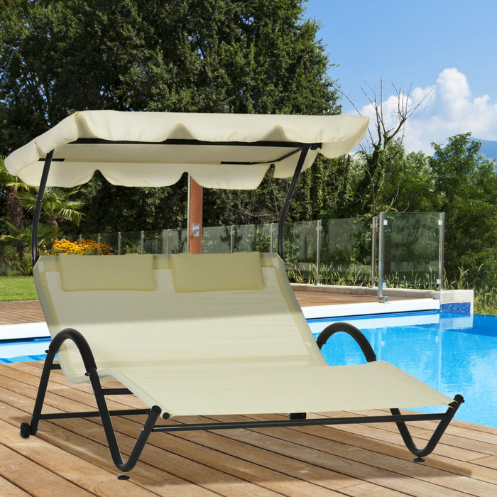 Outsunny Tanning Chair With Sunshade Roof Chaise Lounge Chair, Dark Gray
