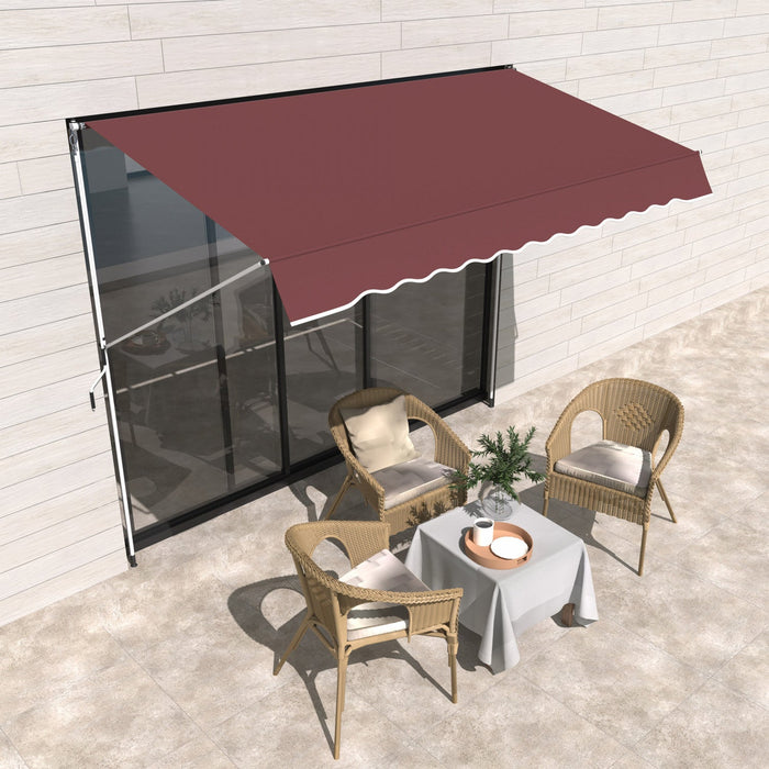 Outsunny 10x5ft Manual Retractable Awning, Patio Sun Shade Canopy Shelter With 5.6-9.2ft Support Pol