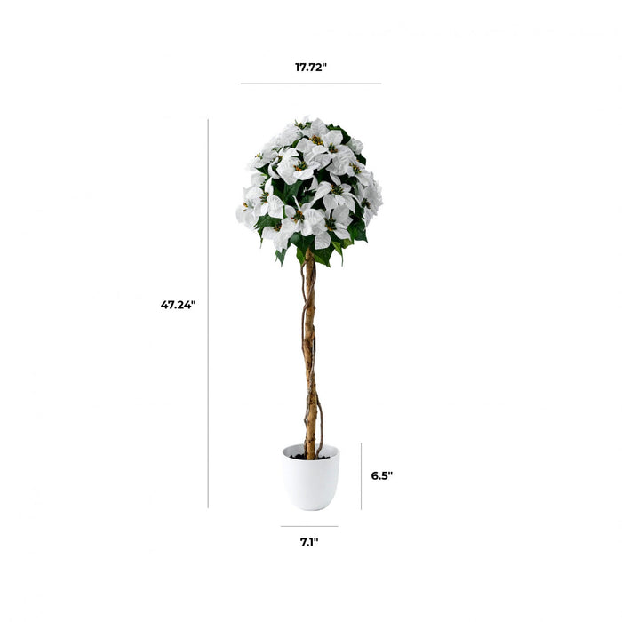White 47\" Poinsettia Tree