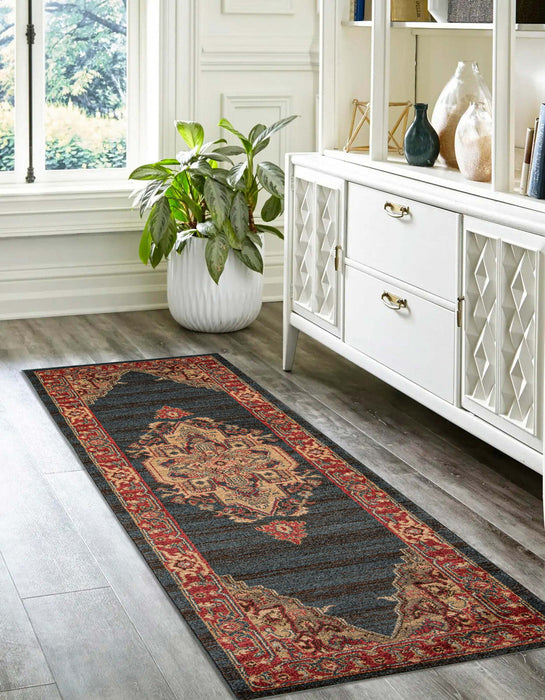 Lux Traditional 2'3\" x 7'6\" Runner Rug in Blue Indoor Area Rug 