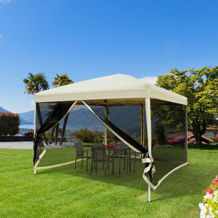 Outsunny 10' X 10' Pop Up Canopy Tent, Foldable Party Tent With Breathable Mesh Sidewalls, Easy Heig