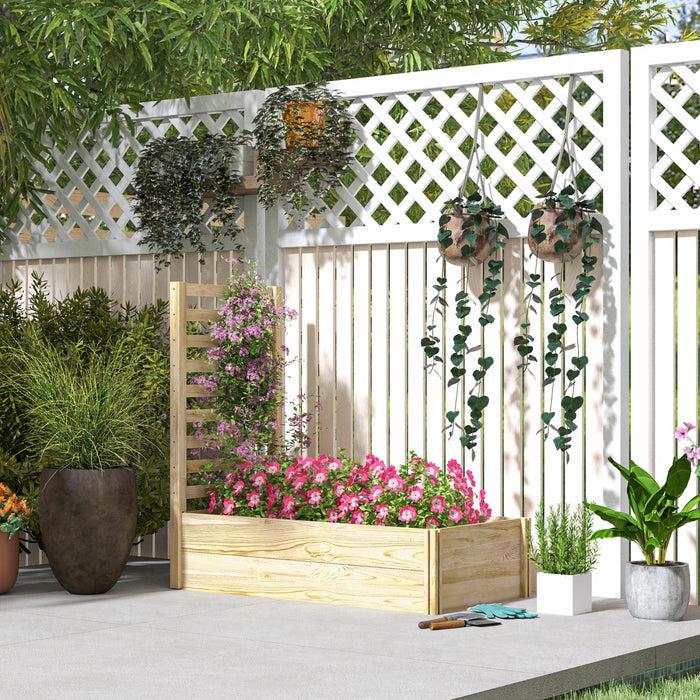 Outsunny 43" Raised Garden Bed Wooden, Planters Box With Trellis, Natural