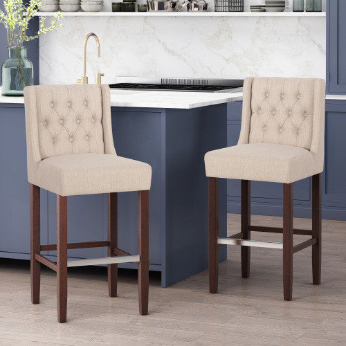 Bruce 30.5\" Counter Height Bar Stools Set Of 2 With Metal Legs And Fabric Upholstery - Beige 