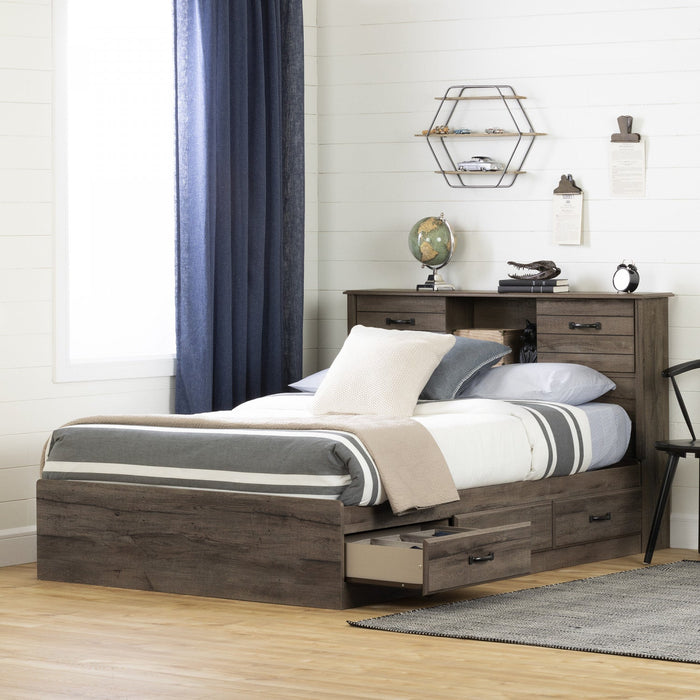 Ulysses Storage Bed And Bookcase Headboard Set Fall Oak - South Shore Full Bed