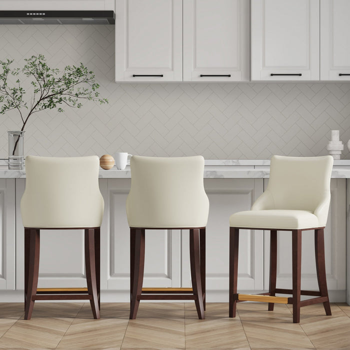 Shubert Modern Wood Upholstered Counter Stool in Ivory - Set of 3 