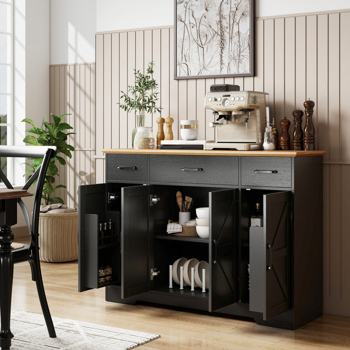 Farmhouse Sideboard with Soft-Close Hinges, Kitchen Buffet Cabinet, Black