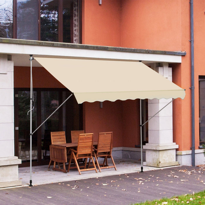 Outsunny 10x5ft Manual Retractable Awning, Patio Sun Shade Canopy Shelter With 5.6-9.2ft Support Pol