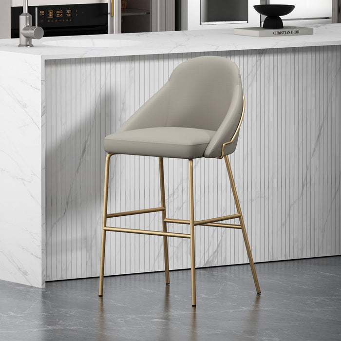 Gracie Modern Metal Upholstered Barstool in Stone Gray and Gold Bar Stool 