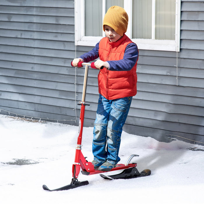 Qaba Snow Scooter, 2 In 1 Design Adjustable Height Scooter Snow Sled For Kids Aged Over 7 Years Old,