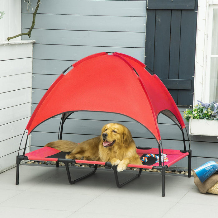 Pawhut Elevated Cooling Pet Bed Portable Raised Dog Cot With Canopy For Xl Sized Dogs, Indoor & Outd