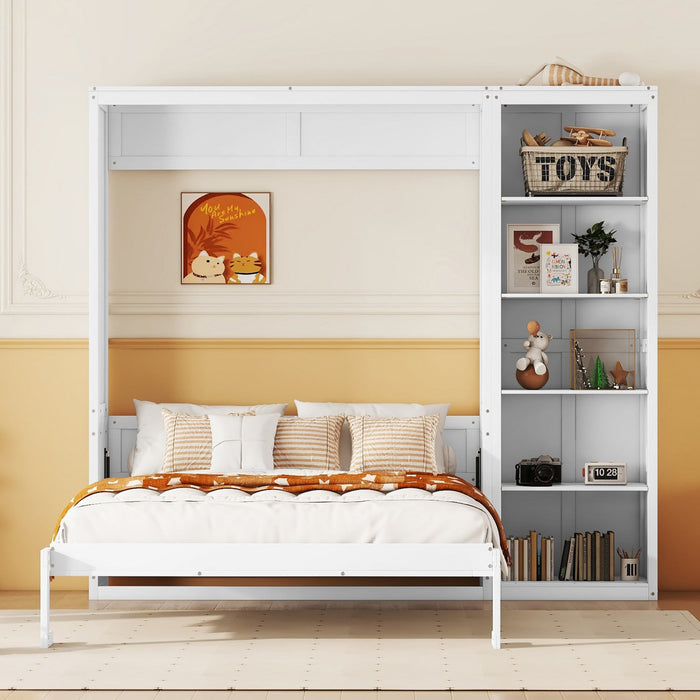 Jocelyn Space-saving Full Murphy Bed With Shelves - White 