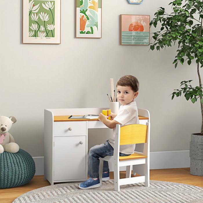 Qaba Kids Desk And Chair Set For 3-6 Year Old With Storage Drawer, Study Table And Chair For Childre