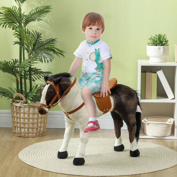 Qaba Standing Ride On Horse, Plush Pony Toy For Kids With Neighing Sound, Soft Padding, For Cowboy C
