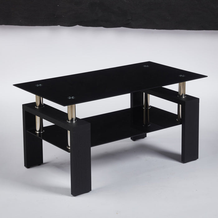 Lucius Modern Geometric Design Tempered Glass Coffee Tablewith Metal Frame and Clear Glass,Black  