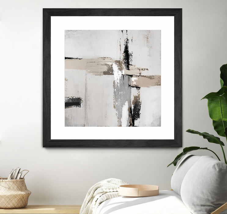 \"Off Edge Ii\" Matted and Framed Black 30x30 Wall Art