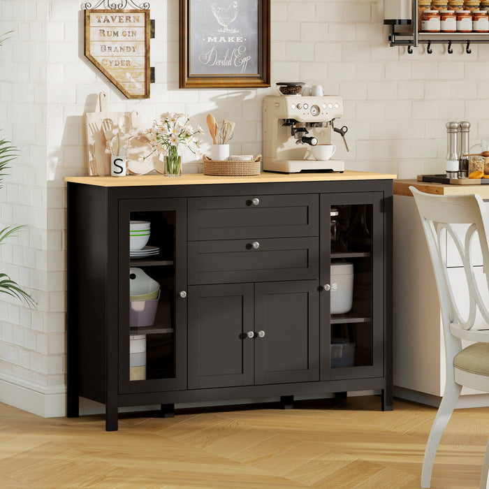 HOMCOM Sideboard Buffet Cabinet with 2 Drawers 3 Storage Cabinets, Brown