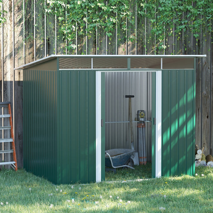 Outsunny 6' X 8.5' Garden Storage Shed, Metal Tool Storage House With Pc Boards And Double Doors For