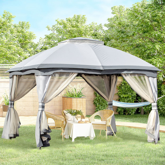 Outsunny 12' X 10' 2-tier Outdoor Gazebo Canopy Tent For Patio With Zippered Mesh Sidewalls, Solid S
