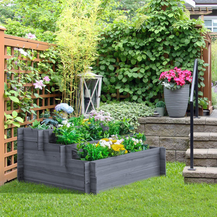 Outsunny 3-tier Wood Raised Garden Bed, Elevated Planting Box, Outdoor Vegetable Flower Container, H