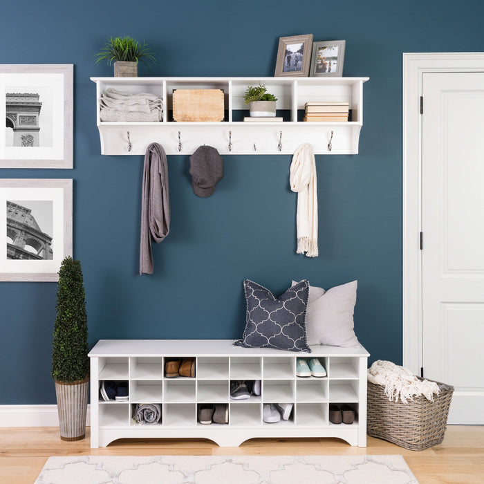 Twenty-Four Pair Shoe Storage Cubby Bench - White