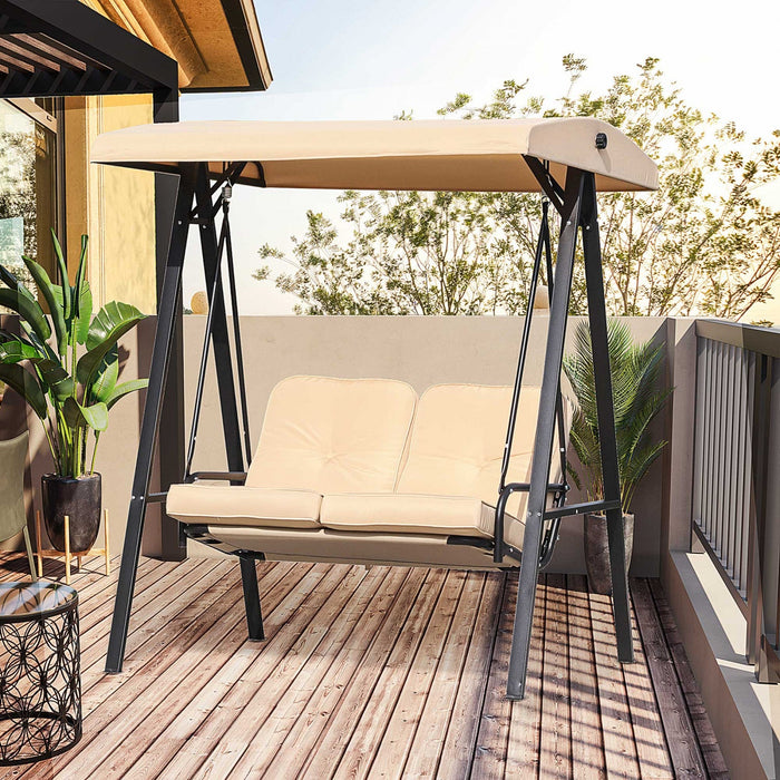 Outsunny 2 Seater Covered Outdoor Swing Chair Porch Swing Bench Lounger Hammock With Removable Cushi