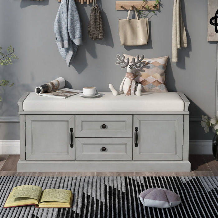 Boyce Solid Wood Storage Bench With 4-door Shoe Cabinet With Cushion -Grey 