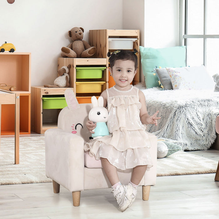 Qaba Kids Sofa, Toddler Armchair And Couch With Rabbit Ear Backrest And Wooden Legs For Preschool, B