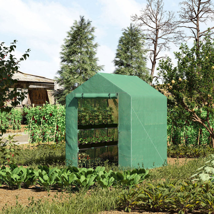 Outsunny 84\"x 56\" X 77\" Walk-in Greenhouse 2-tier Flower Rack Outdoor Plant Garden Pe Cover Steel Fr