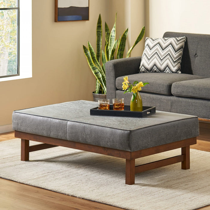 Harrison Large Ottoman Coffee Table with Faux Leather and Storage Function - Grey 