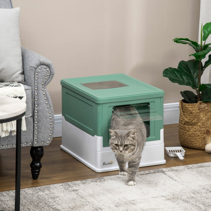 Pawhut Cat Litter Box, Top Entry Enclosed Kitty Litter Box With Scoop, Tray, Foldable Portable Kitte