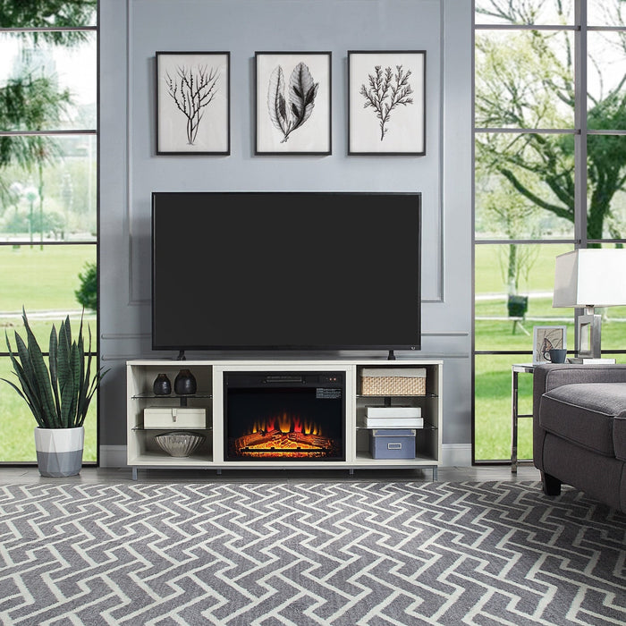 Brighton Modern 2-Piece Electric Fireplace in Black and Beige 