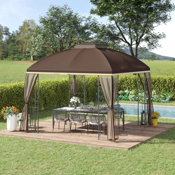 Outsunny 10' X 10' Outdoor Patio Gazebo Canopy With Double Tier Roof, Removable Mesh Nettings, Displ
