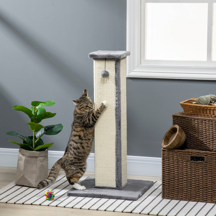 Pawhut 32\" Tall Cat Scratching Post For Indoor Cats And Kittens, Vertical Claw Scratcher, Sisal Cat 