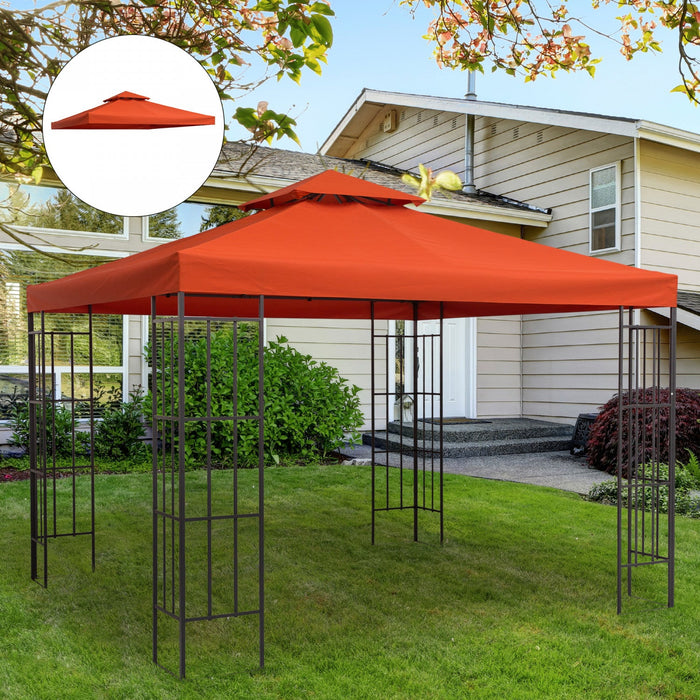 Outsunny 9.8' X 9.8' Square 2-tier Gazebo Canopy Replacement Top Cover Outdoor Garden Sun Shade, Red