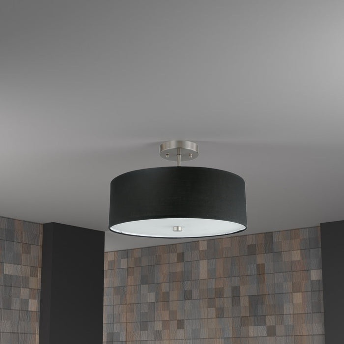 Dainolite Everly 3 Light Semi-flush Mount Satin Chrome Finish Black Shade Lamp