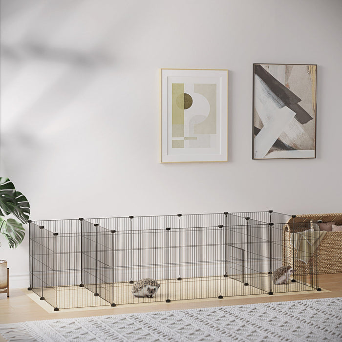 Pawhut 18 Panels Small Animal Cage With Water-resistant Mat, Pet Playpen With Doors, Guinea Pig Cage