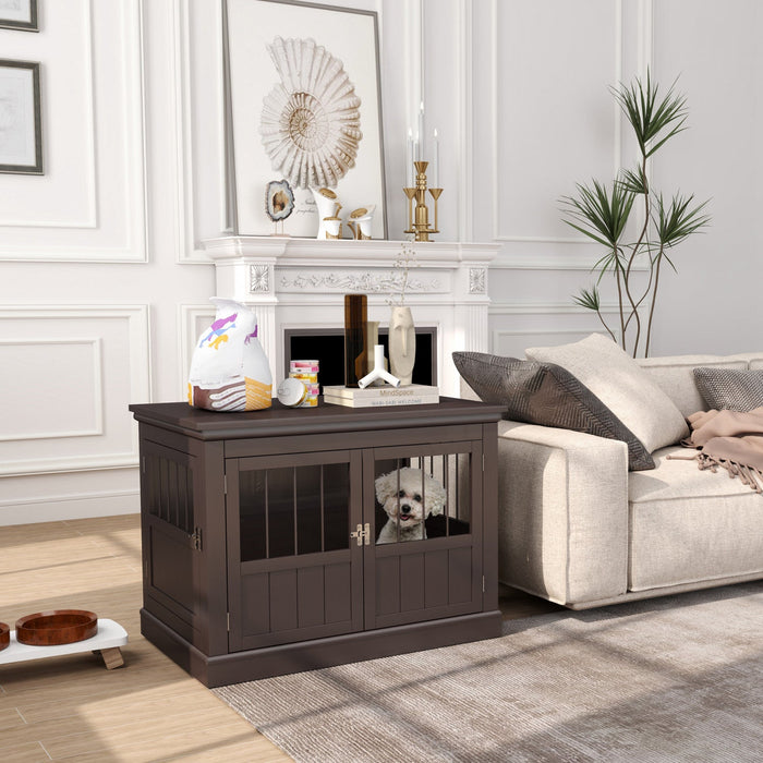 Pawhut Dog Crate Furniture, 31\" Dog Kennel Side End Table With Three Doors, Indoor Dog Cage For Smal