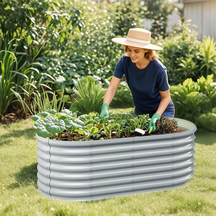 Costway 2 Pcs Raised Garden Bed Kit Planter Raised Garden Boxes Outdoor 65" X 32" X 24" Gray
