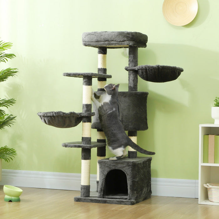 Pawhut 52.5\" Cat Tree, Cat Tower For Indoor Cats With Scratching Posts, Cat Condos, Bed, Platforms, 
